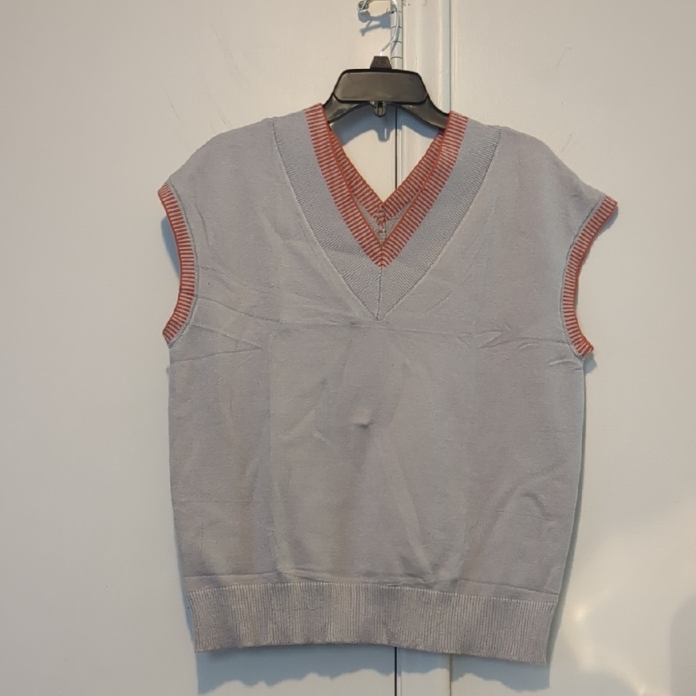 🆕 DOKOTOO Gray Orange Sleeveless Knit Sweater Vest Sz M